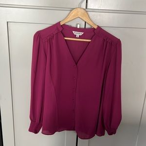 Nanette Lepore Magenta Pink Long Sleeves Button Down Top Chic Blouse Large L